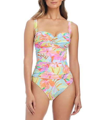 Bleu Rod Beattie Bellissimo Botanica Underwire Shirred Bandeau One Piece Swimsuit