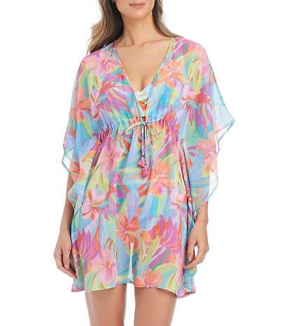 Bleu Rod Beattie Bellissimo Botanica V-Neck Caftan Swim Cover-Up