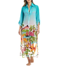 Bleu Rod Beattie Ciao Capri Chiffon Long Button Front Shirt Swim Cover-Up