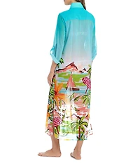 Bleu Rod Beattie Ciao Capri Chiffon Long Button Front Shirt Swim Cover-Up