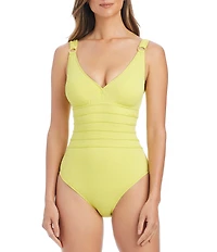 Bleu Rod Beattie Crepe Of The Crop Underwire Plunge V-Neck One Piece Swimsuit