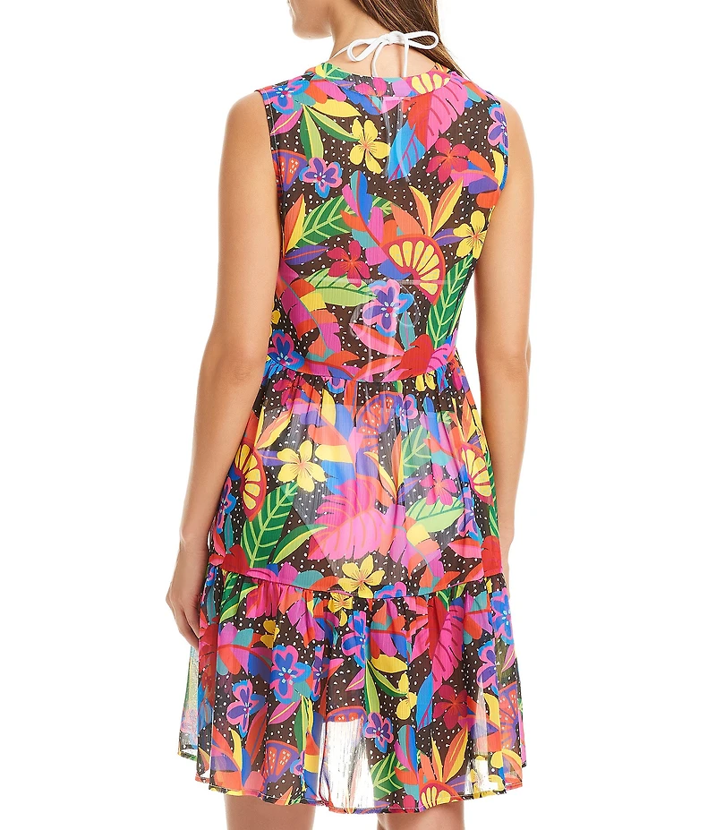 Bleu Rod Beattie Extra Bold Chiffon V-Neck Ruffle Short Dress Swim Cover-Up