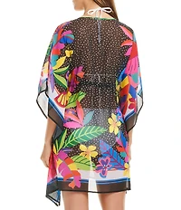 Bleu Rod Beattie Extra Bold Floral Print V-Neck Caftan Swim Cover-Up