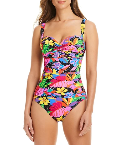 Bleu Rod Beattie Extra Bold Shirred Underwire Bandeau One Piece Swimsuit