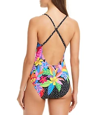Bleu Rod Beattie Floral Print Extra Bold Keyhole High Neck One Piece Swimsuit