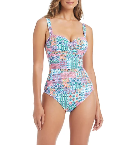 Bleu Rod Beattie Ibiza Bohemian Shirred Bandeau One Piece Swimsuit