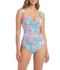 Bleu Rod Beattie Ibiza Bohemian Shirred Bandeau One Piece Swimsuit