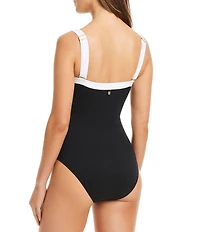 Bleu Rod Beattie I'm With The Band Square Neck Contrast Trim One Piece Swimsuit