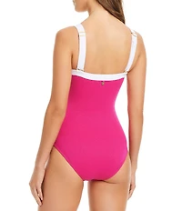 Bleu Rod Beattie I'm With The Band Square Neck Contrast Trim One Piece Swimsuit