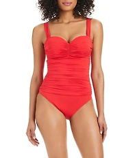 Bleu Rod Beattie Kore Shirred Bandeau Underwire Tank One Piece Ruched Swimsuit