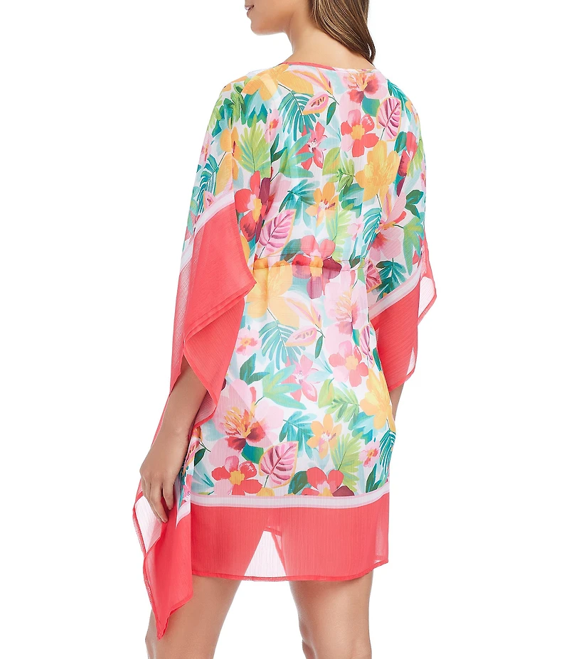 Bleu Rod Beattie Love Blooms Flutter Sleeves Caftan Swim Cover-Up