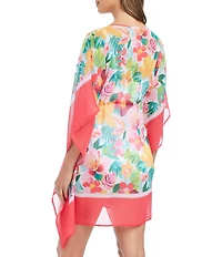 Bleu Rod Beattie Love Blooms Flutter Sleeves Caftan Swim Cover-Up