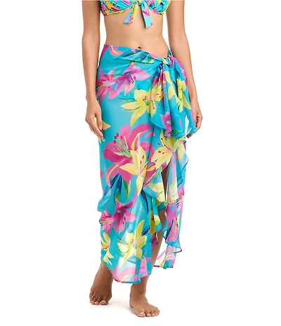 Bleu Rod Beattie Lush Life Chiffon Long Ruffle Sarong Coverup