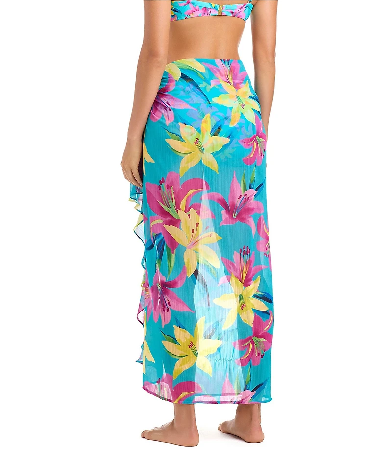 Bleu Rod Beattie Lush Life Chiffon Long Ruffle Sarong Coverup