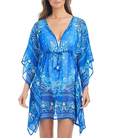 Bleu Rod Beattie Meet Me In Sorrento V-Neck Caftan Swim Cover-Up