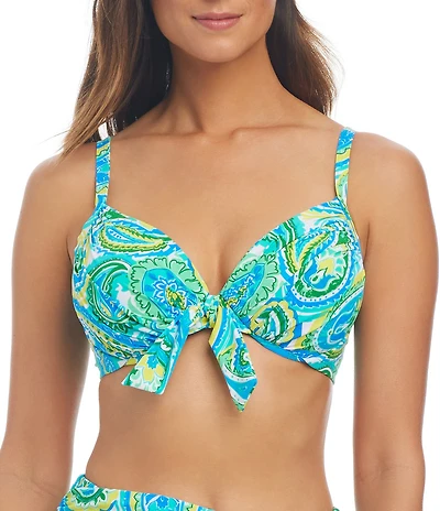 Bleu Rod Beattie More Is More Printed Sweetheart Neck Underwire Tie Front Swim Top