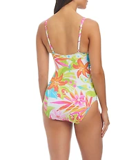 Bleu Rod Beattie Packing A Punch Floral Print Sweetheart Neck Shirred Bodice Underwire Bandeau One-Piece Swimsuit