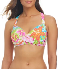 Bleu Rod Beattie Packing A Punch Floral Print Sweetheart Neck Shirred Underwire Swim Top
