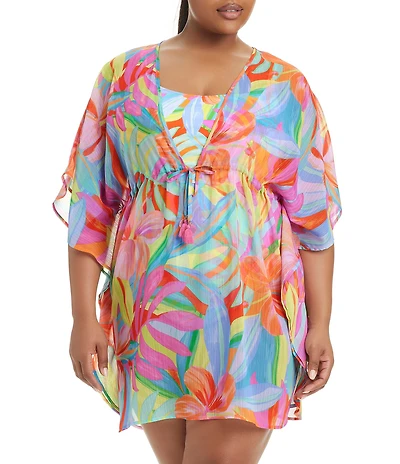 Bleu Rod Beattie Plus Size Bellissimo Botanica V-Neck Caftan Swim Coverup