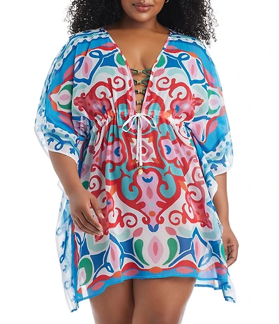 Bleu Rod Beattie Plus Size Ibiza Bohemia Flutter Sleeves Caftan Swim Cover-Up