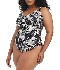 Bleu Rod Beattie Plus Size Island Time Lace Down Mio One Piece Swimsuit
