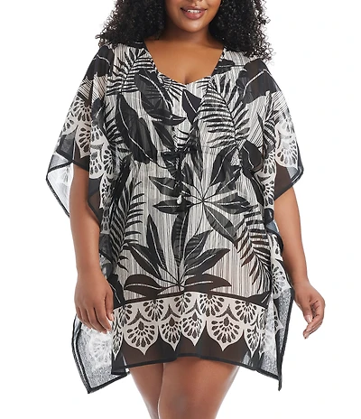 Bleu Rod Beattie Plus Size Island Time V-Neck Caftan Swim Cover-Up