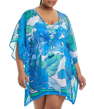 Bleu Rod Beattie Plus Size Rivera Retreat Chiffon Caftan Swim Coverup