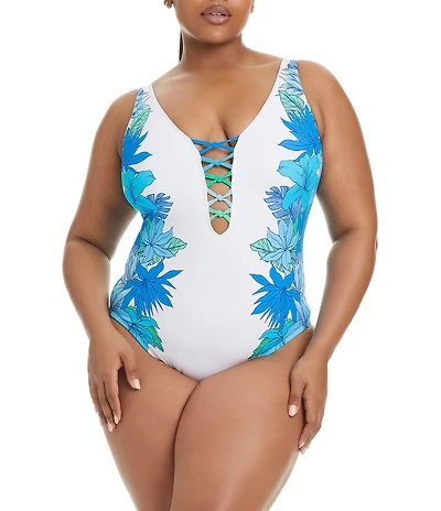 Bleu Rod Beattie Plus Size Rivera Retreat Lace Down One Piece Swimsuit