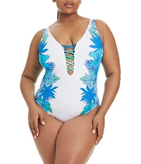 Bleu Rod Beattie Plus Size Rivera Retreat Lace Down One Piece Swimsuit