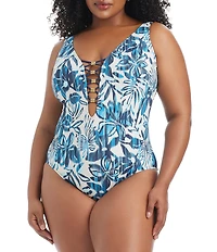 Bleu Rod Beattie Plus Size Turning Tides Lace Down Over The Shoulder Mio One Piece Swimsuit