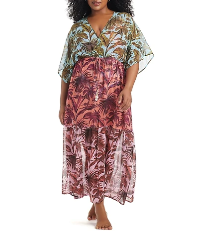 Bleu Rod Beattie Plus Size White Lotus Chiffon Swim Cover-Up Dress