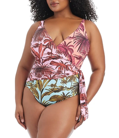Bleu Rod Beattie Plus Size White Lotus Surplice V-Neck Mio One Piece Swimsuit