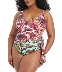 Bleu Rod Beattie Plus Size White Lotus Surplice V-Neck Mio One Piece Swimsuit