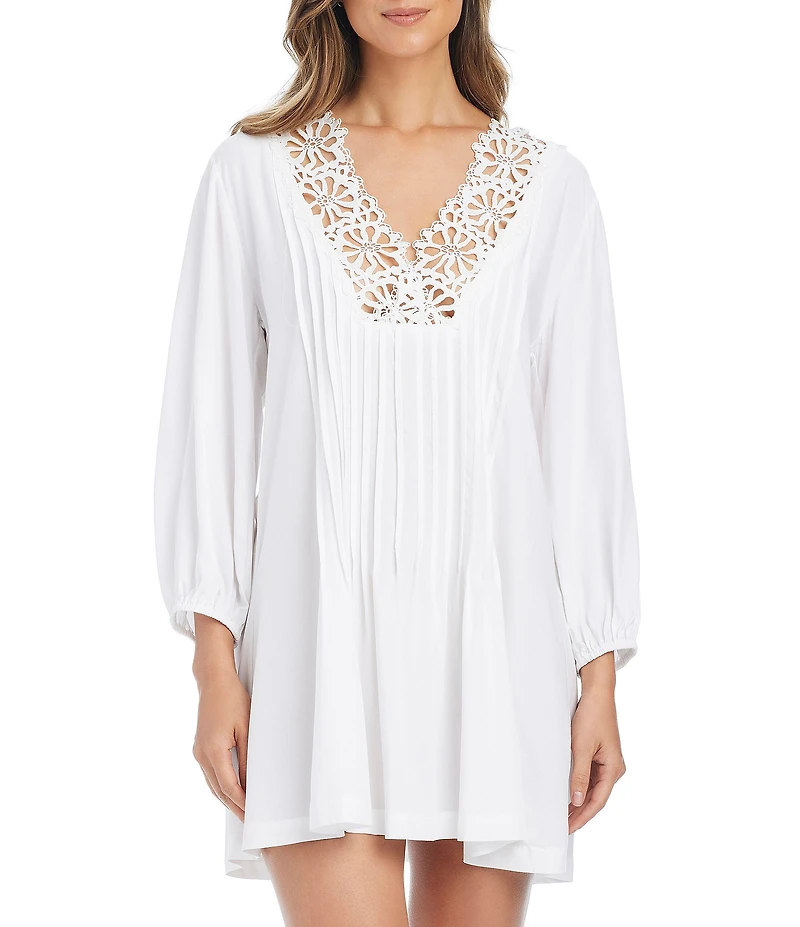 Bleu Rod Beattie Pure Bliss Pleated Front V-Neck Tunic Swim Cover-Up