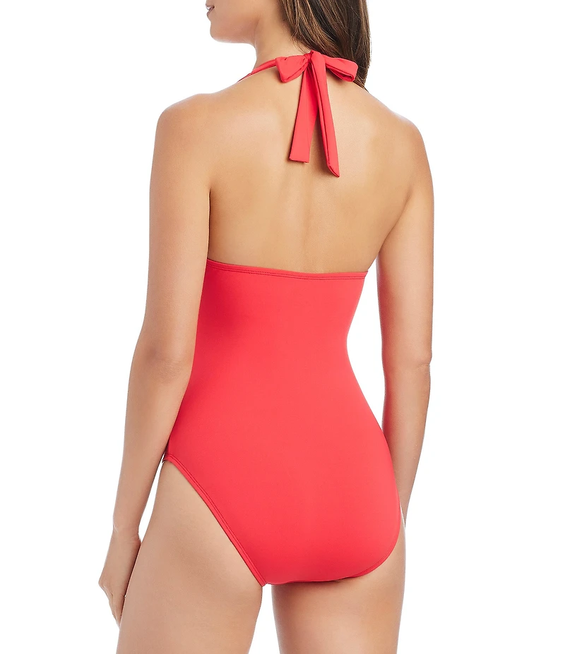 Bleu Rod Beattie Rufflicious Halter Shirred One Piece Swimsuit