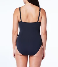 Bleu Rod Beattie Solid Kore Scoop Neck Side Shirred Underwire One Piece Swimsuit