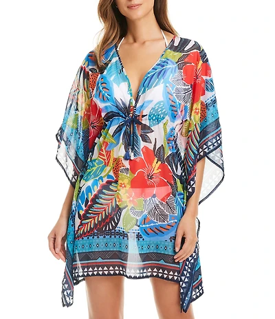 Bleu Rod Beattie The Living Is Easy Tropical Floral Print Caftan Swim Cover-Up