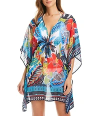 Bleu Rod Beattie The Living Is Easy Tropical Floral Print Caftan Swim Cover-Up