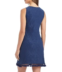 Bleu Rod Beattie Tropical Tango Floral Texture Scoop Neck A-Line Dress Swim Cover-Up