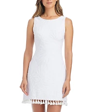 Bleu Rod Beattie Tropical Tango Floral Texture Scoop Neck A-Line Dress Swim Cover-Up