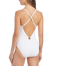 Bleu Rod Beattie Tropical Tango Floral Texture X-Back Plunge One Piece Swimsuit