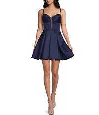 Blondie Nites Beaded Plunge Neck Corset Pleated Fit-And-Flare Dress