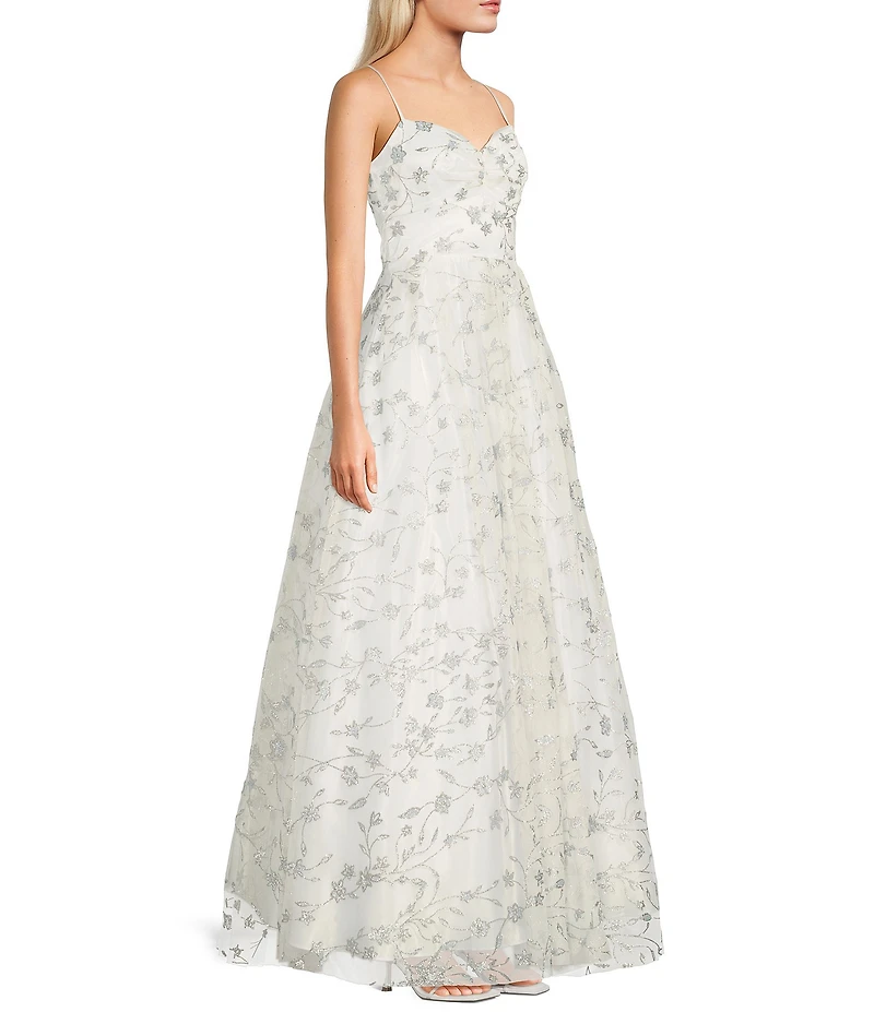 Blondie Nites Caviar Floral Glitter Pinch Lace-Up Back Ballgown Dress