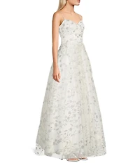 Blondie Nites Caviar Floral Glitter Pinch Lace-Up Back Ballgown Dress