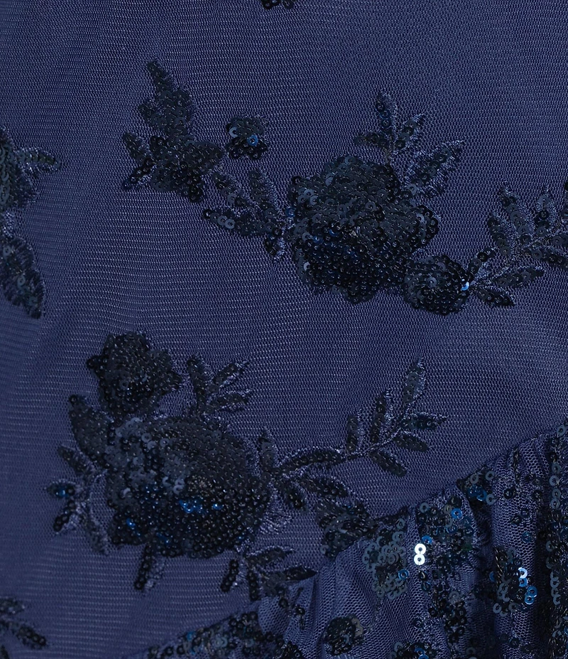 Blondie Nites Embroidered Sequin Lace Sweetheart Neck Corseted Ruffled Long Dress