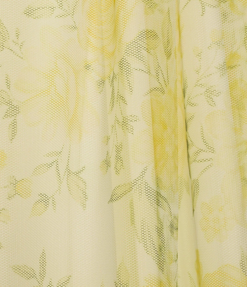 Blondie Nites Floral Print Mesh Sweetheart Neck Twist Front Spaghetti Strap Tie Back A-Line Gown
