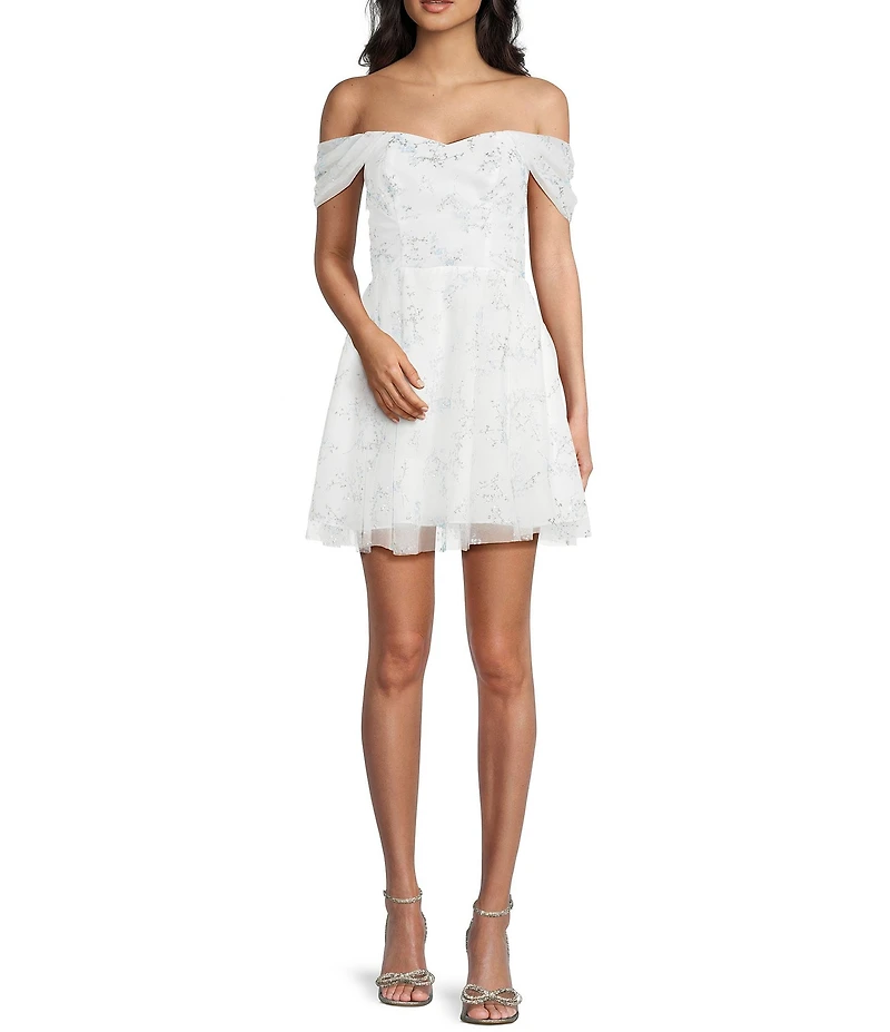 Blondie Nites Floral Print Off-The-Shoulder Party Dress