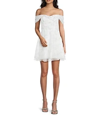 Blondie Nites Floral Print Off-The-Shoulder Party Dress