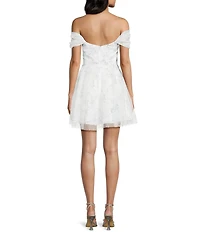 Blondie Nites Floral Print Off-The-Shoulder Party Dress