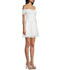 Blondie Nites Floral Print Off-The-Shoulder Party Dress